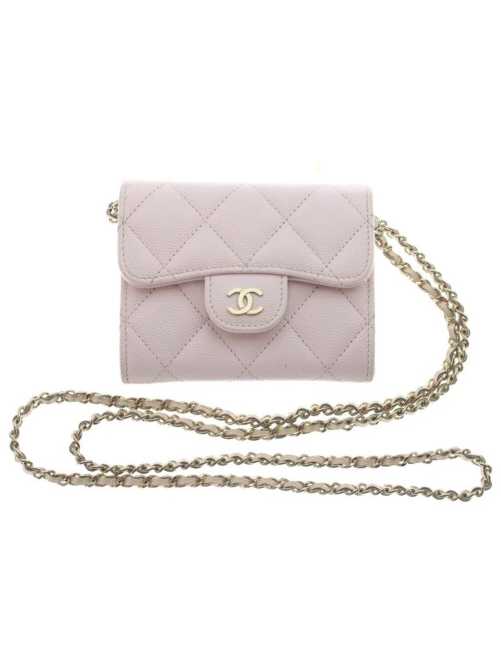 Chanel Mini Chain Wallet Shoulder Baby Pink Caviar Leather Gold